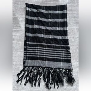 Express Black & White Plaid Knit Scarf with Fringe Detail- 38in X 38 in
